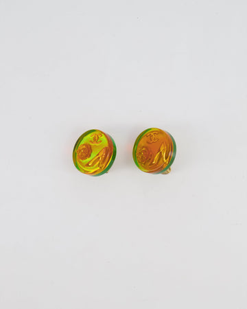 Chanel 97A Vintage Multicolour Holographic Round CC Logo Clip-On Earrings