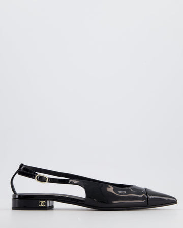 Chanel Black  Leather Flat Slingback with Silver CC Logo Detail Size EU 37