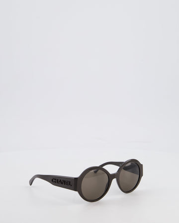 Chanel Dark Brown Round Acetate Sunglasses with Logo Arms