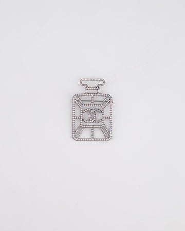 Chanel Silver Perfume Bottle Brooch with Crystals Detail