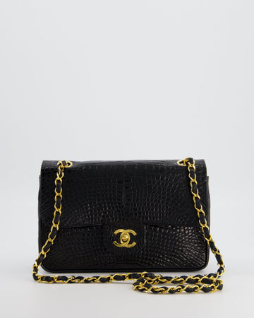 *RARE* Chanel Black Classic Flap Bag in Shiny Crocodile Leather with Gold Hardware
