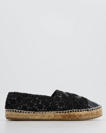 Chanel Black Lace Espadrilles with  Leather CC Logo and Toe Cap Detail Size EU 40