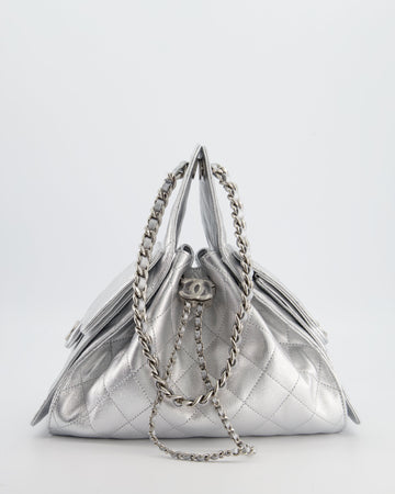 *RARE* Chanel Silver Caviar Leather Small 25 Handbag with Silver Hardware