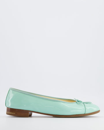 Chanel Turquoise  Leather Ballerina Flats with CC Logo Detail Size EU 40