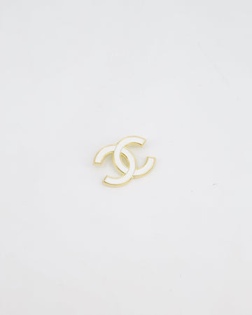Chanel 23K White & Gold CC Brooch