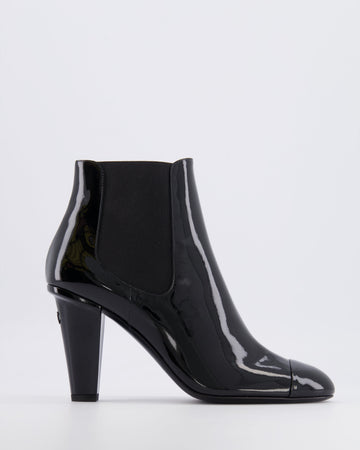 Chanel Black  Leather Heeled Ankle Boots with Black CC Logo Detail Size EU 40
