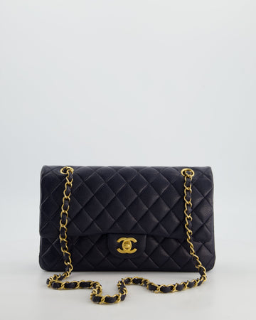 Chanel Medium Navy Classic Double Flap Bag in Lambskin Leather with Gold Hardware