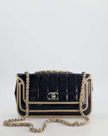 Chanel Chocolate Bar Flap Shoulder Bag in Navy  Leather with Silver Hardware