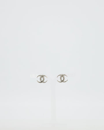 Chanel 2015 Silver CC Stud Earrings with Crystal Details
