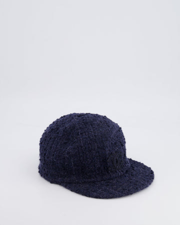 Chanel 22B Navy Wool Tweed Cap with CC Logo Detail Size S