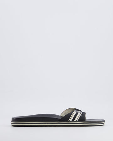 Chanel Spring 2006 Vintage Black Strap Mules with White Logo Detail Size 38