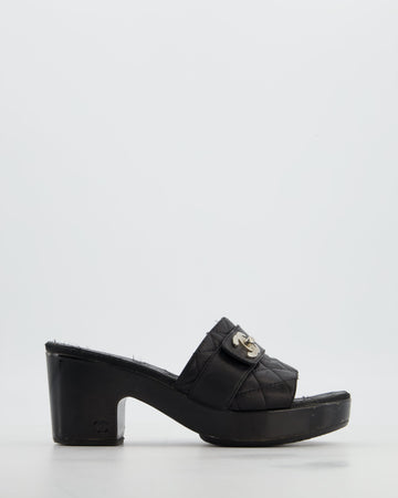 Chanel 2011 Black Quilted CC Turnlock Sandals Size EU 37.5