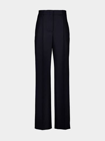 Dark Blue Straight-Leg Virgin Wool Trousers
