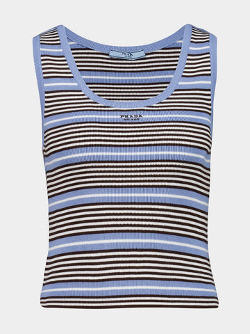 Blue and White Striped Cotton Knit Tank Top