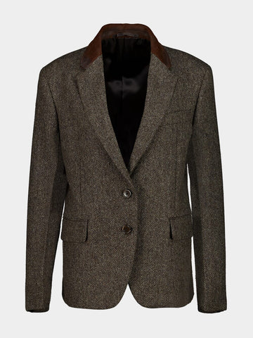 Ebony Chevron Wool Single-Breasted Jacket