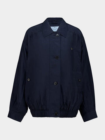 Blue Buttoned Silk Jacket