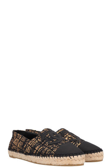 CHANEL Tweed CC Espadrilles Black Gold