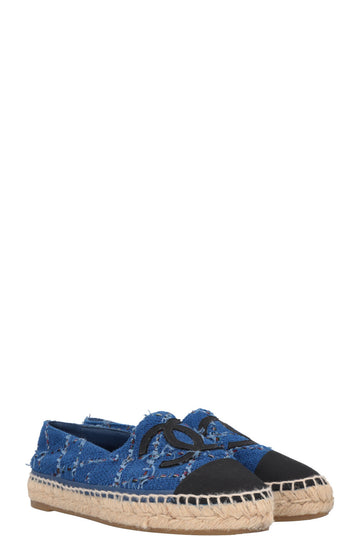 CHANEL Tweed CC Espadrilles Blue Black