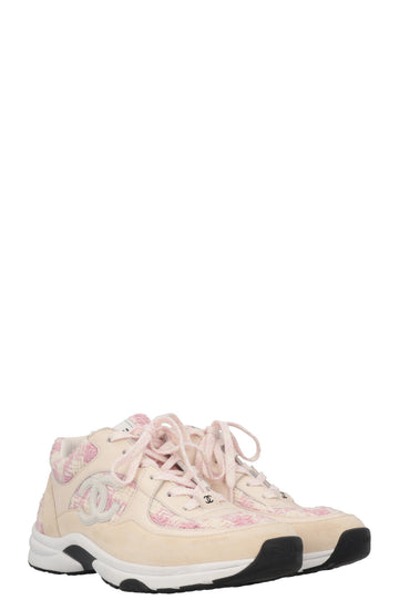 CHANEL Tennis CC Tweed Sneaker Cream Pink