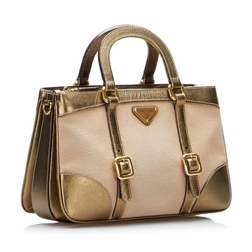 Prada Handbag Beige Saffiano Trimmed Leather/canvas