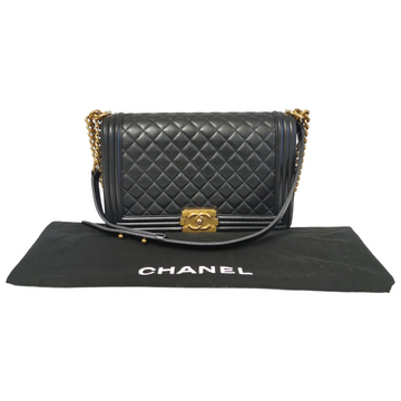 Chanel Boy Large Black Leather Gold