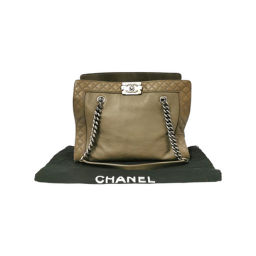 Chanel Boy Tote Bag Grey Leather Ruthenium