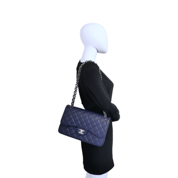 Chanel Classic Double Flap Jumbo Navy Blue Leather Gold
