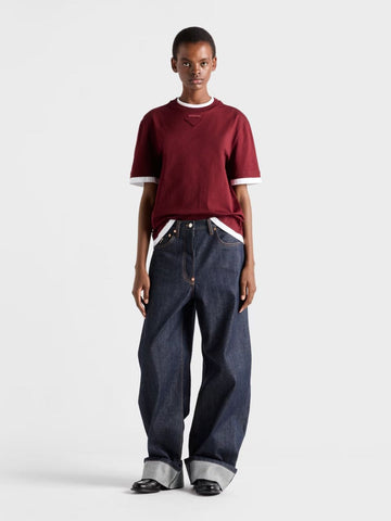 Amaranth Red Layered Cotton T-Shirt