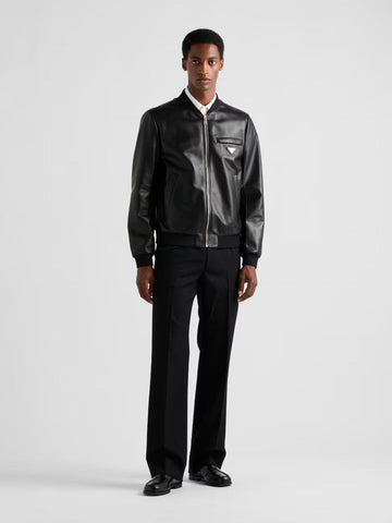 Black Nappa Leather Bomber Jacket