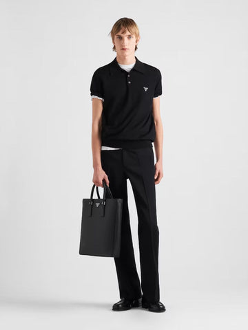 Black Superfine Wool Polo Shirt
