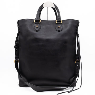 Braided Detail Feline Shopper Bag Black Leather