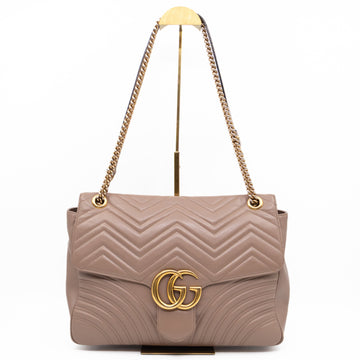 GG Marmont Large Flap Shoulder Bag Beige Leather