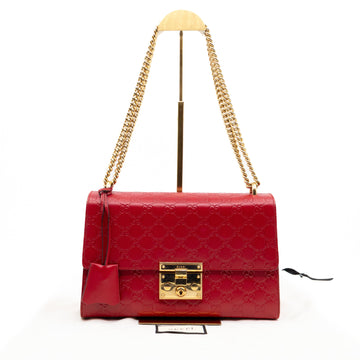 Padlock Flap Bag Medium Hibiscus Red GG Guccissima