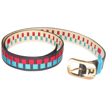 Fendi Blackredaqua Bluegold Leather And Buckles Belt