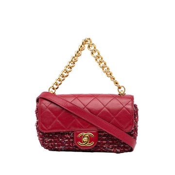 Chanel Classic Single Flap Red Tweed Leather Gold