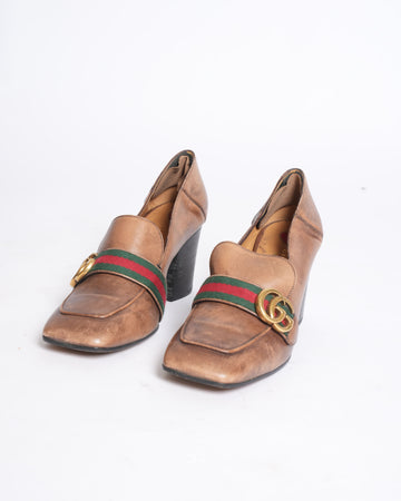 Gucci Destroyed-Effect Loafer Pumps in Brown