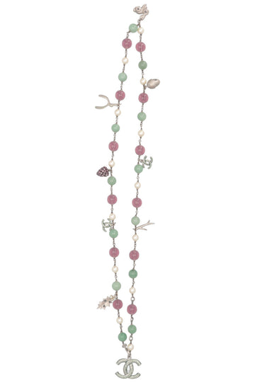 CHANEL 2005 Bunny Leave Stone Necklace Silver