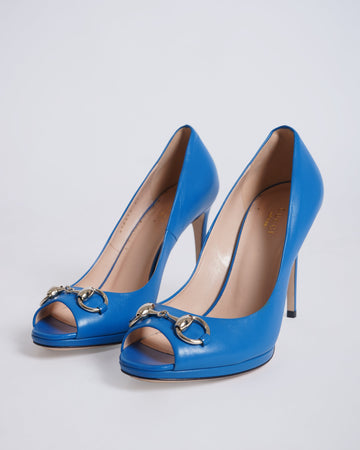 Gucci Blue Hollywood Peep Toe Pumps