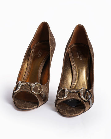 Gucci Monogram Peep Toe Heels