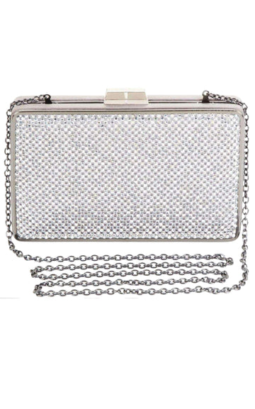 Sonia Silver Crystal Mesh Satin Frame Clutch