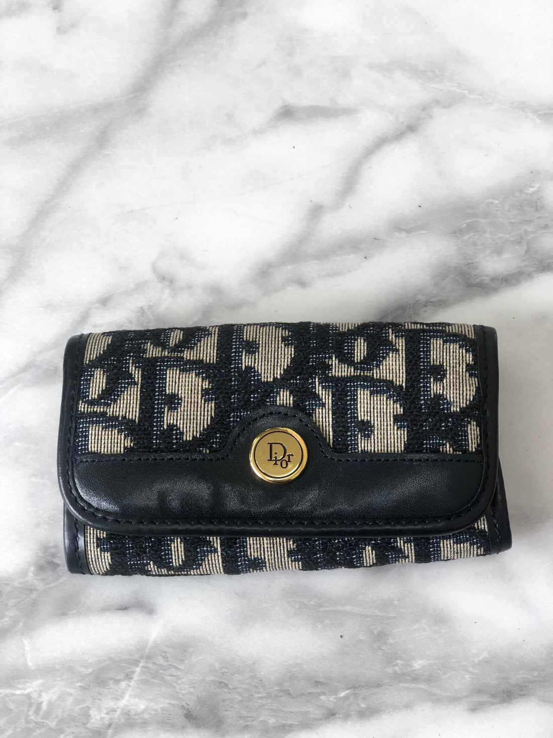 Christian Dior Trotter Jacquard Leather Key Case Navy Vintage i8hs8t