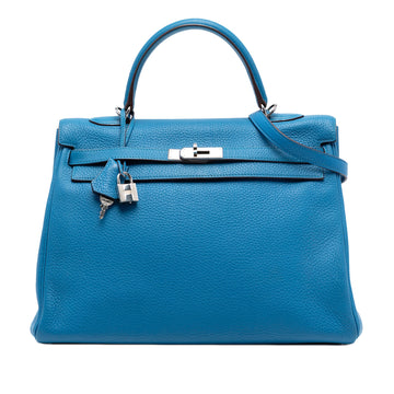 Kelly Handbag Blue Clemence with Palladium Hardware 35
