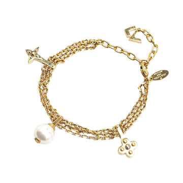 Gold Louis Vuitton Gold Plated Faux Pearl Charm Bracelet