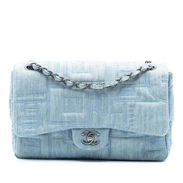 Perfume Bottle Classic Single Flap Bag Embroidered Denim Jumbo