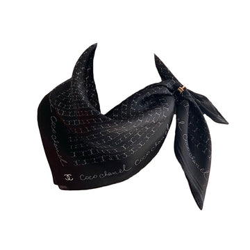 CC COCO SIGNATURE SILK SCARF IN BLACK 70CM