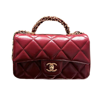 CC CLASSIC MINI FLAP BAG WITH CHAIN IN BURGUNDY 21CM
