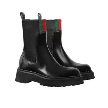 GG WOMEN'S BOOT WITH WEB ANAND LEATHER BLACK ?806398 AAD6T 1052