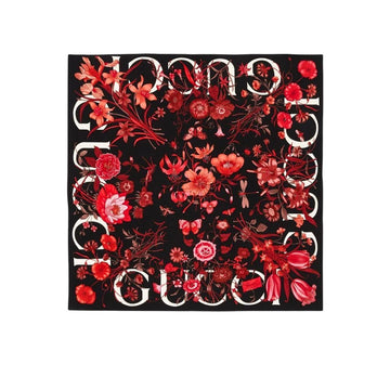 GG WOMEN'S FLORAL PRINT SILK CARRÉ SQUARE IN RED 90CM