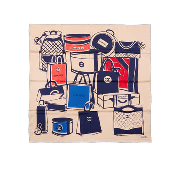 CC LUGGAGE PRINT SILK SCARF CREAM 90CM