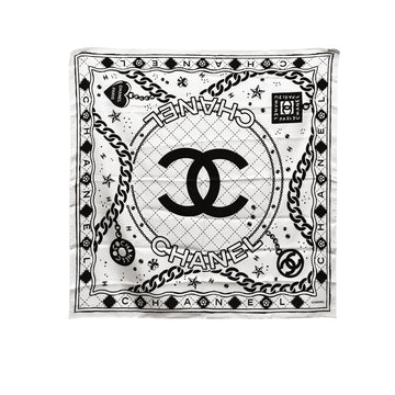 CC CLASSIC DOUBLE C LOGO PRINT SILK SCARF WHITE 90CM